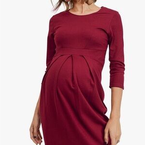 LaClef Burgundy 3/4 Sleeve Maternity Dress